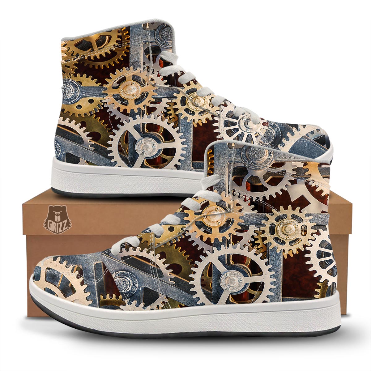 Cogs And Steampunk Gears Print High Top Sneakers-grizzshop