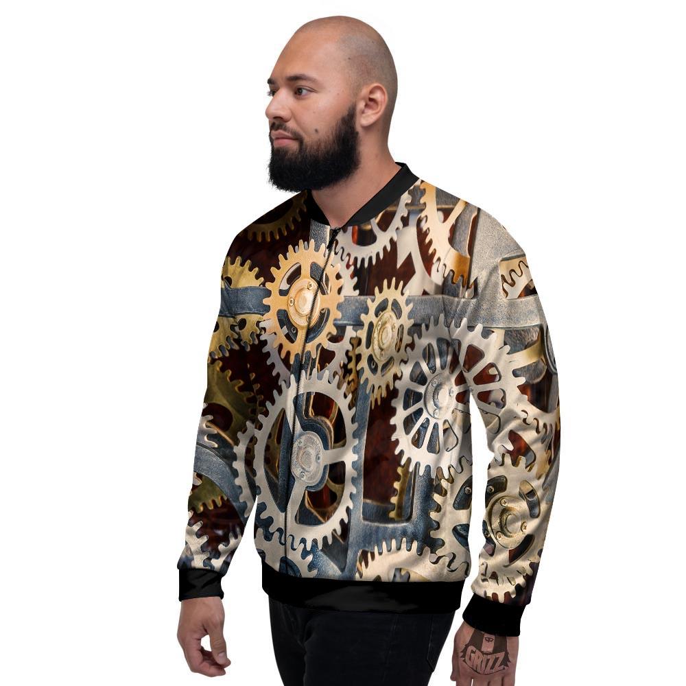 Cogs And Steampunk Gears Print Men's Bomber Jacket-grizzshop