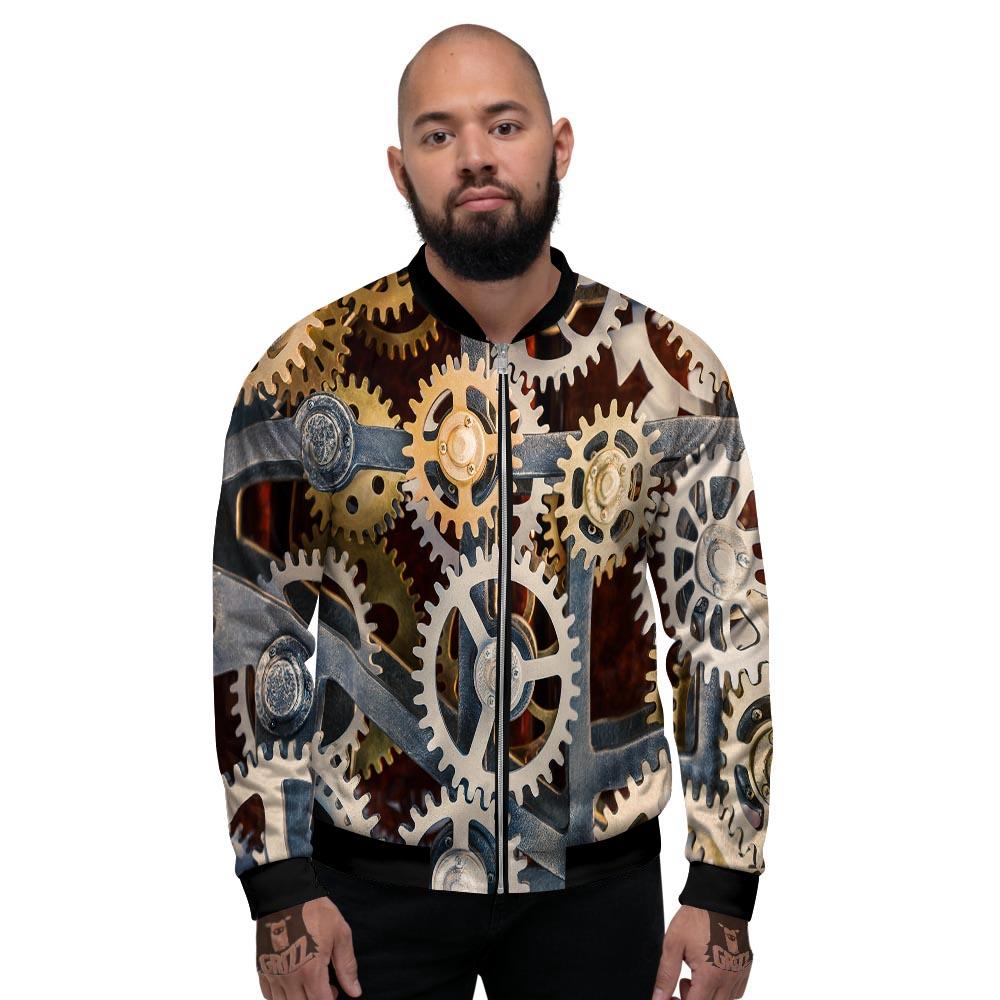 Cogs And Steampunk Gears Print Men's Bomber Jacket-grizzshop
