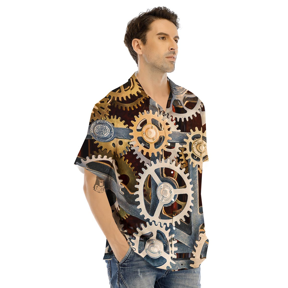 Cogs And Steampunk Gears Print Men's Hawaiian Shirt-grizzshop