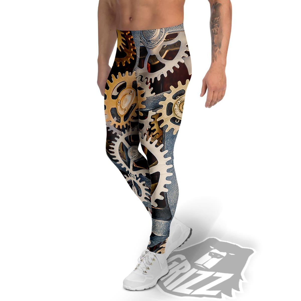 Cogs And Steampunk Gears Print Men's Leggings-grizzshop