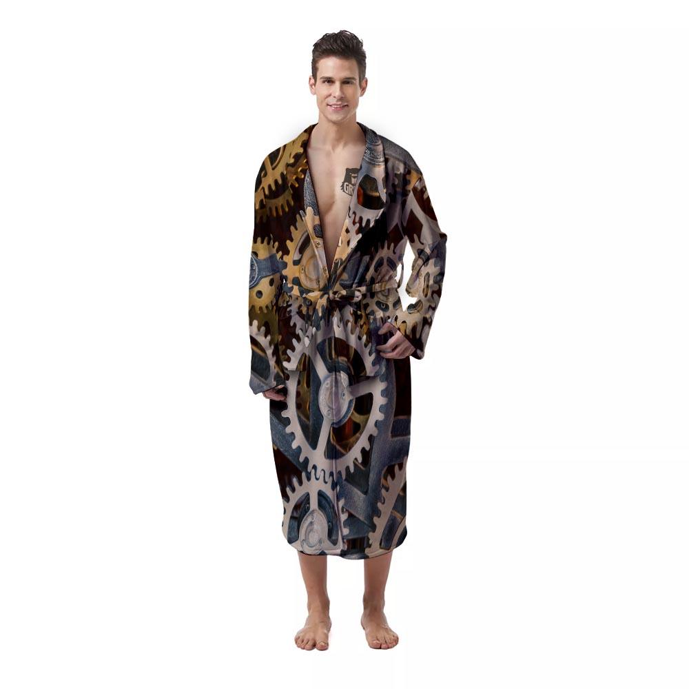 Cogs And Steampunk Gears Print Men's Robe-grizzshop