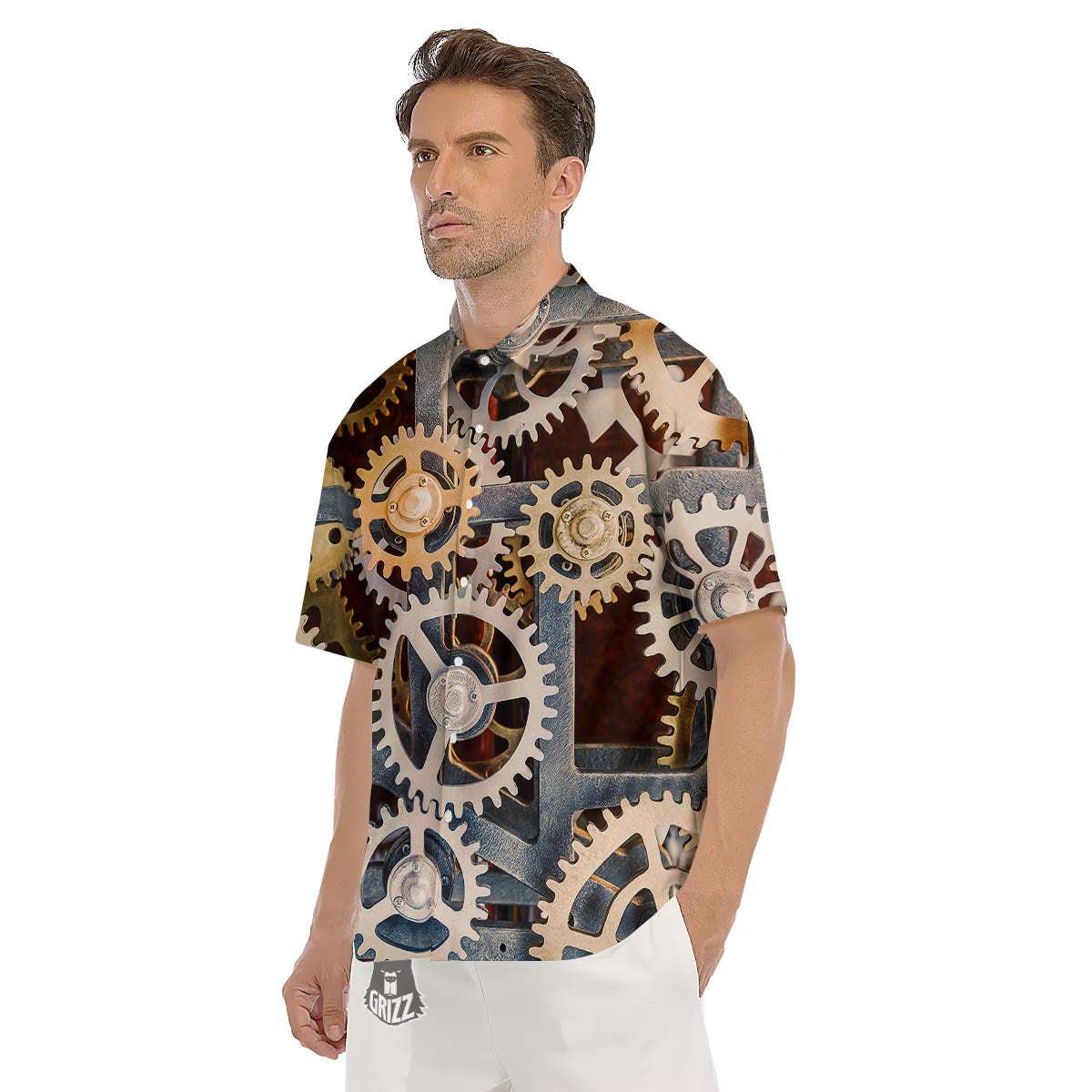 Cogs And Steampunk Gears Print Men's Short Sleeve Shirts-grizzshop