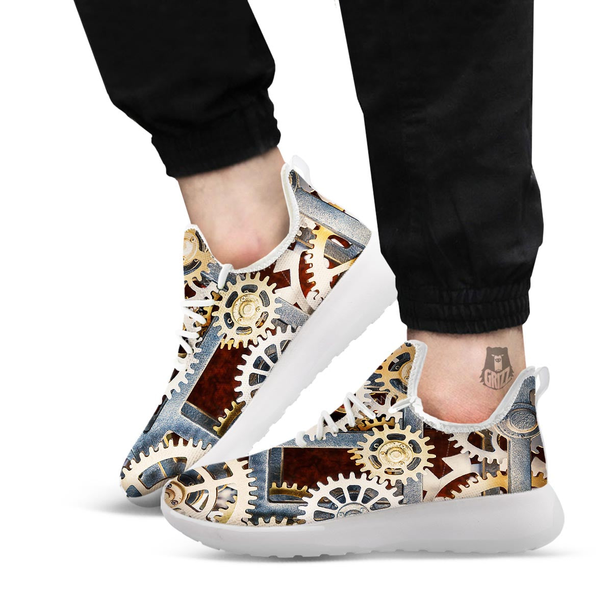 Cogs And Steampunk Gears Print White Athletic Shoes-grizzshop