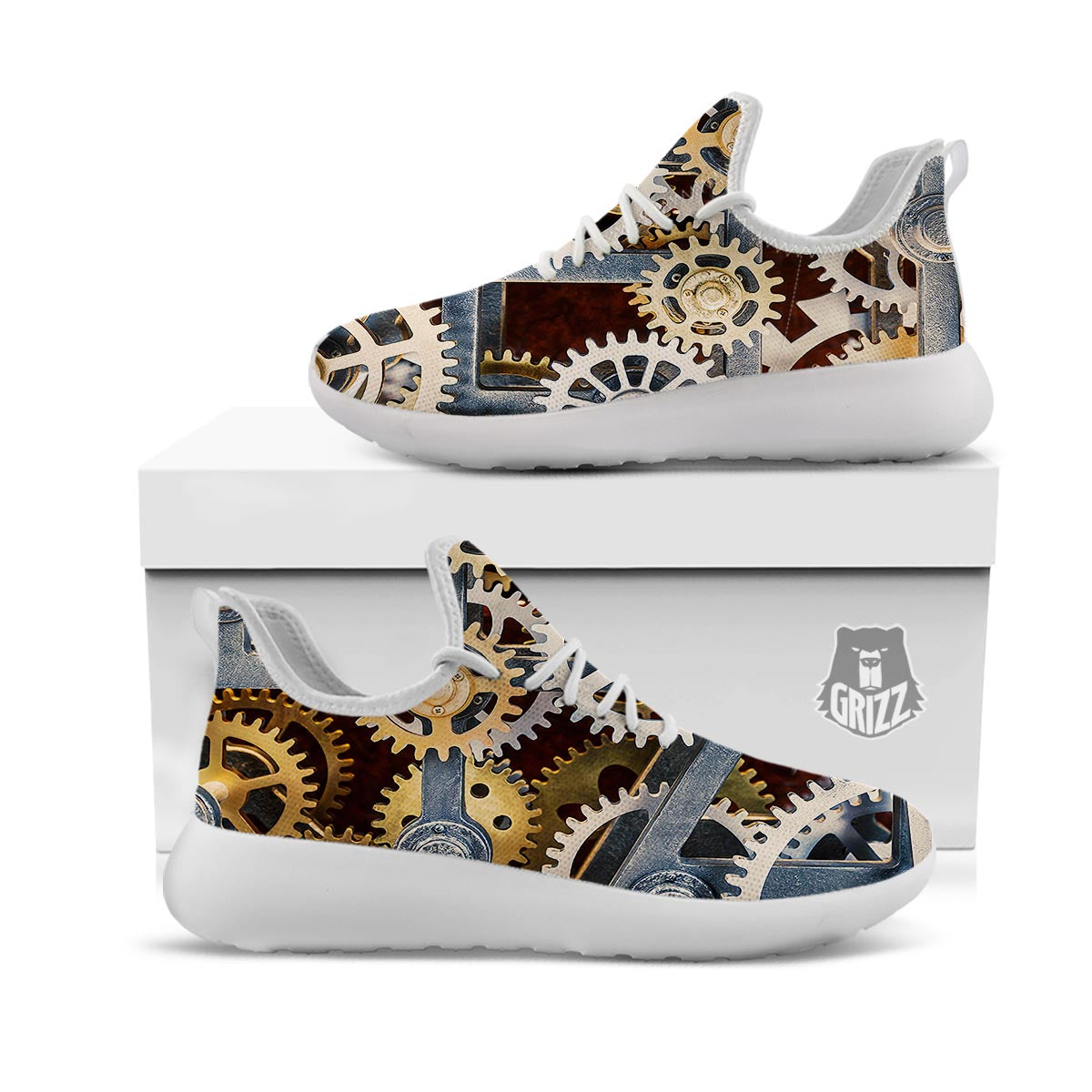 Cogs And Steampunk Gears Print White Athletic Shoes-grizzshop