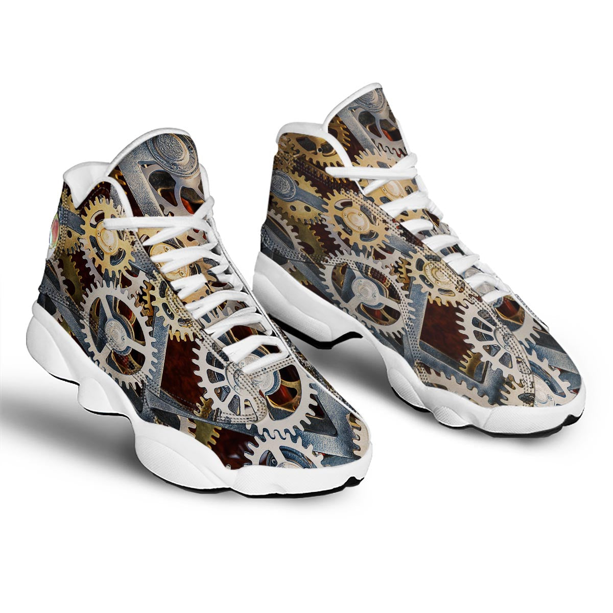 Cogs And Steampunk Gears Print White Basketball Shoes-grizzshop