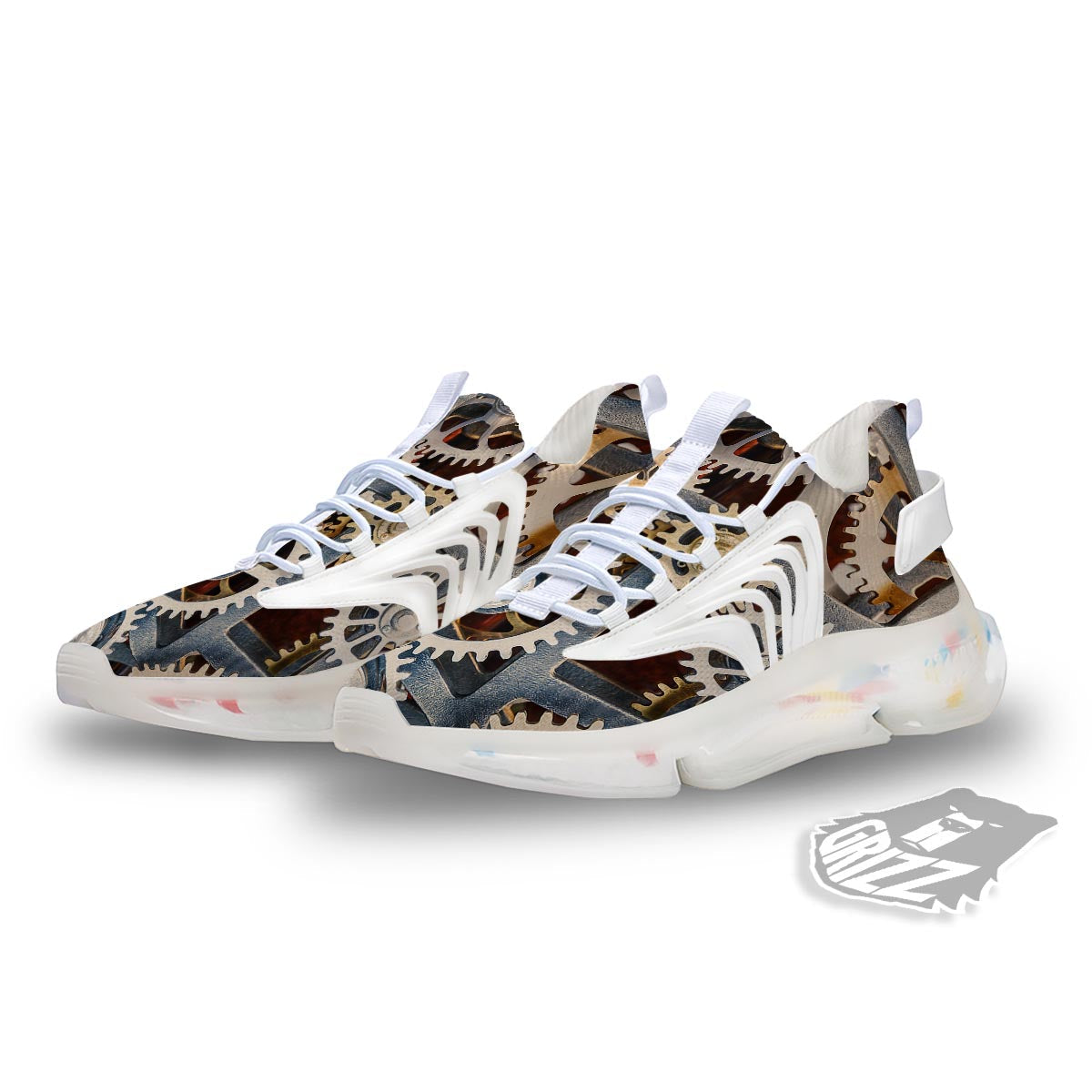 Cogs And Steampunk Gears Print White Gym Shoes-grizzshop