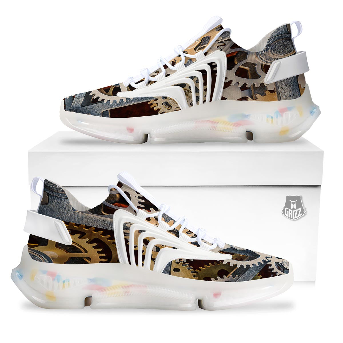 Cogs And Steampunk Gears Print White Gym Shoes-grizzshop
