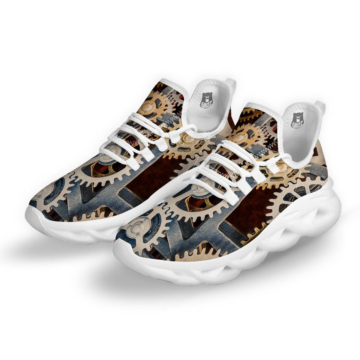 Cogs And Steampunk Gears Print White Running Shoes-grizzshop