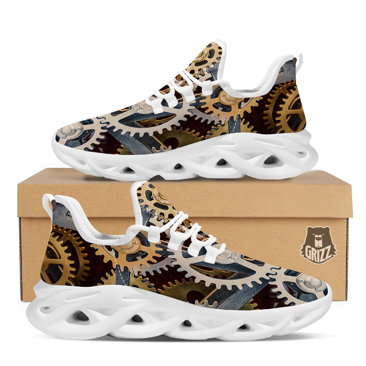 Cogs And Steampunk Gears Print White Running Shoes-grizzshop