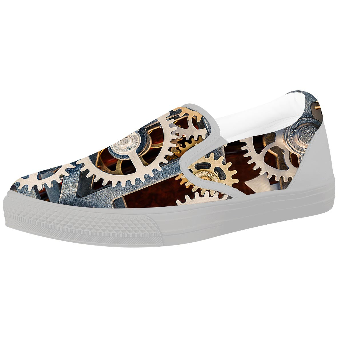 Cogs And Steampunk Gears Print White Slip On Shoes-grizzshop