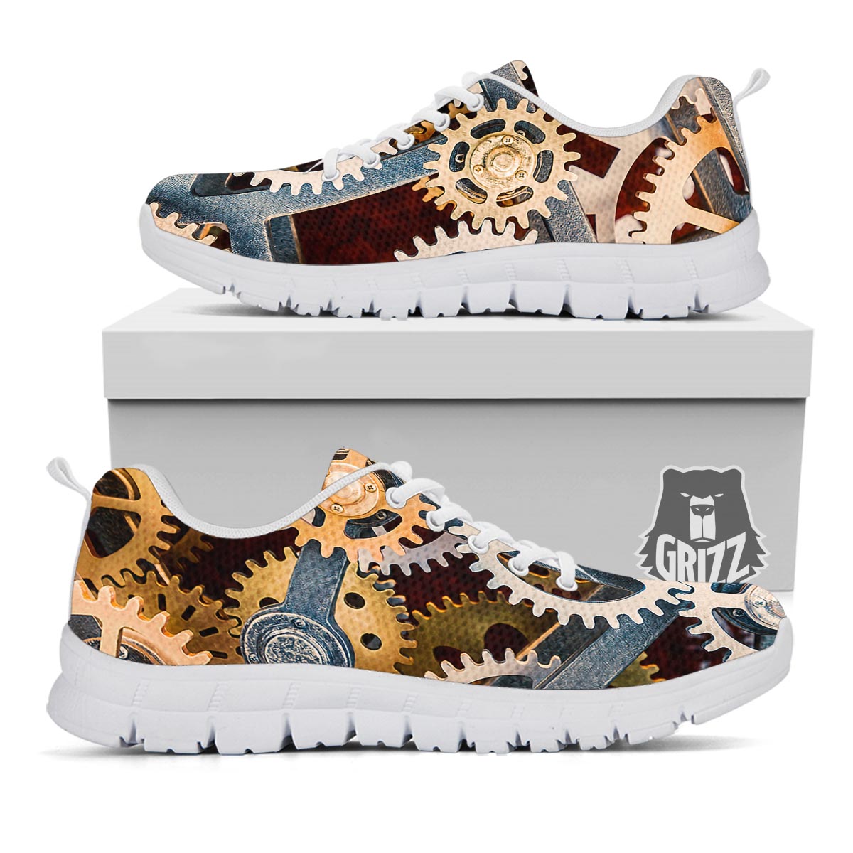 Cogs And Steampunk Gears Print White Sneaker-grizzshop