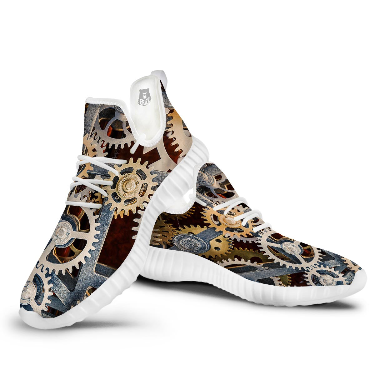 Cogs And Steampunk Gears Print White Walking Shoes-grizzshop
