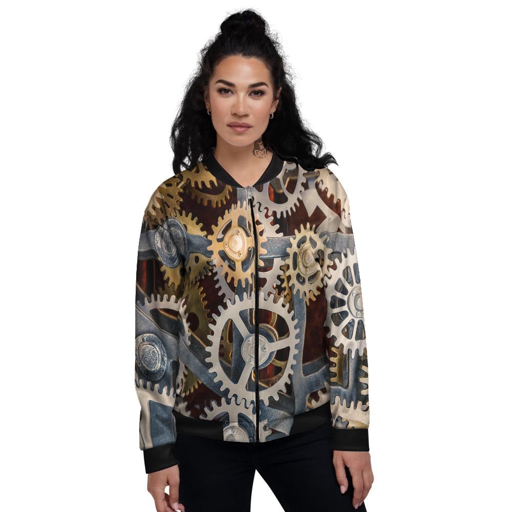 Cogs And Steampunk Gears Print Women's Bomber Jacket-grizzshop