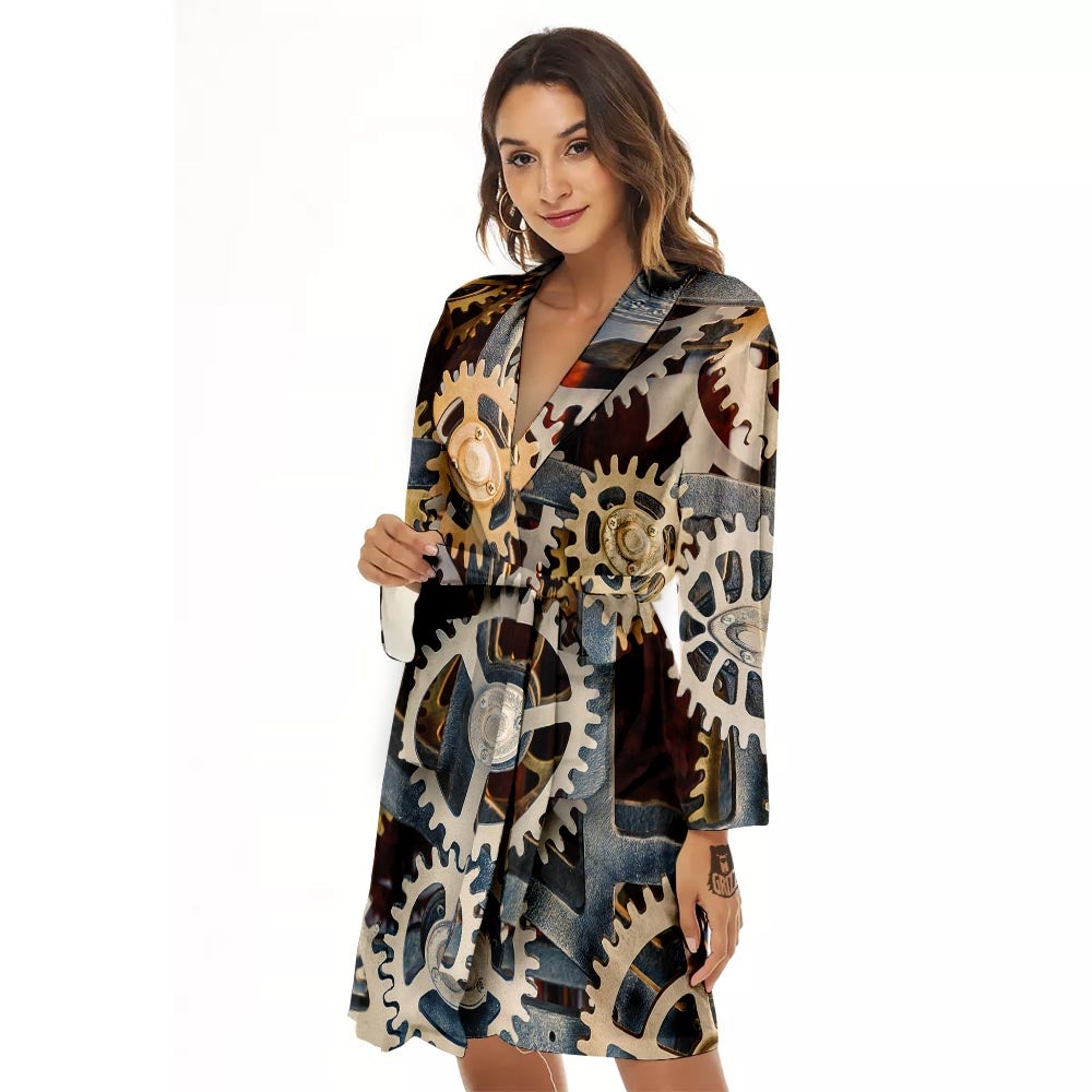 Cogs And Steampunk Gears Print Women's Robe-grizzshop