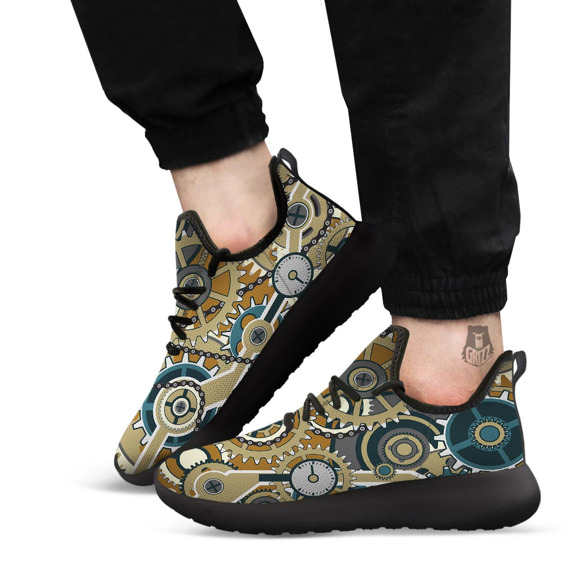 Cogwheels Steampunk Print Black Athletic Shoes-grizzshop