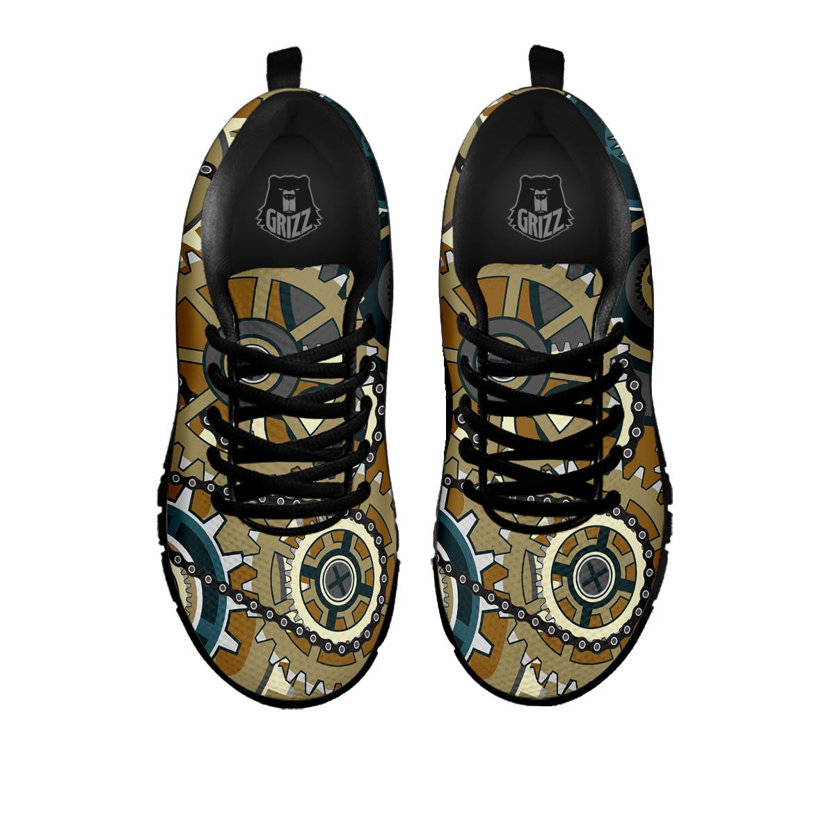 Cogwheels Steampunk Print Black Sneaker-grizzshop