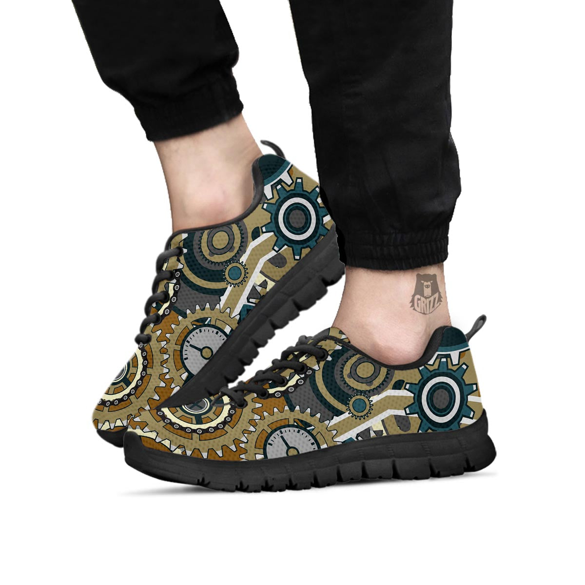 Cogwheels Steampunk Print Black Sneaker-grizzshop