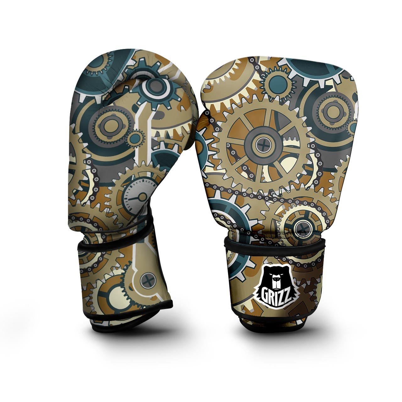 Cogwheels Steampunk Print Boxing Gloves-grizzshop