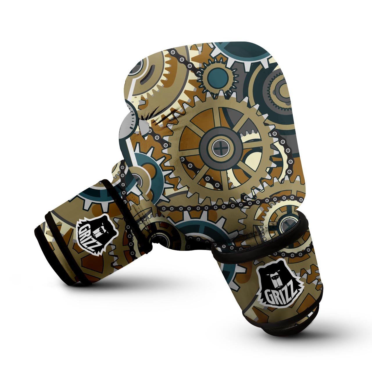 Cogwheels Steampunk Print Boxing Gloves-grizzshop