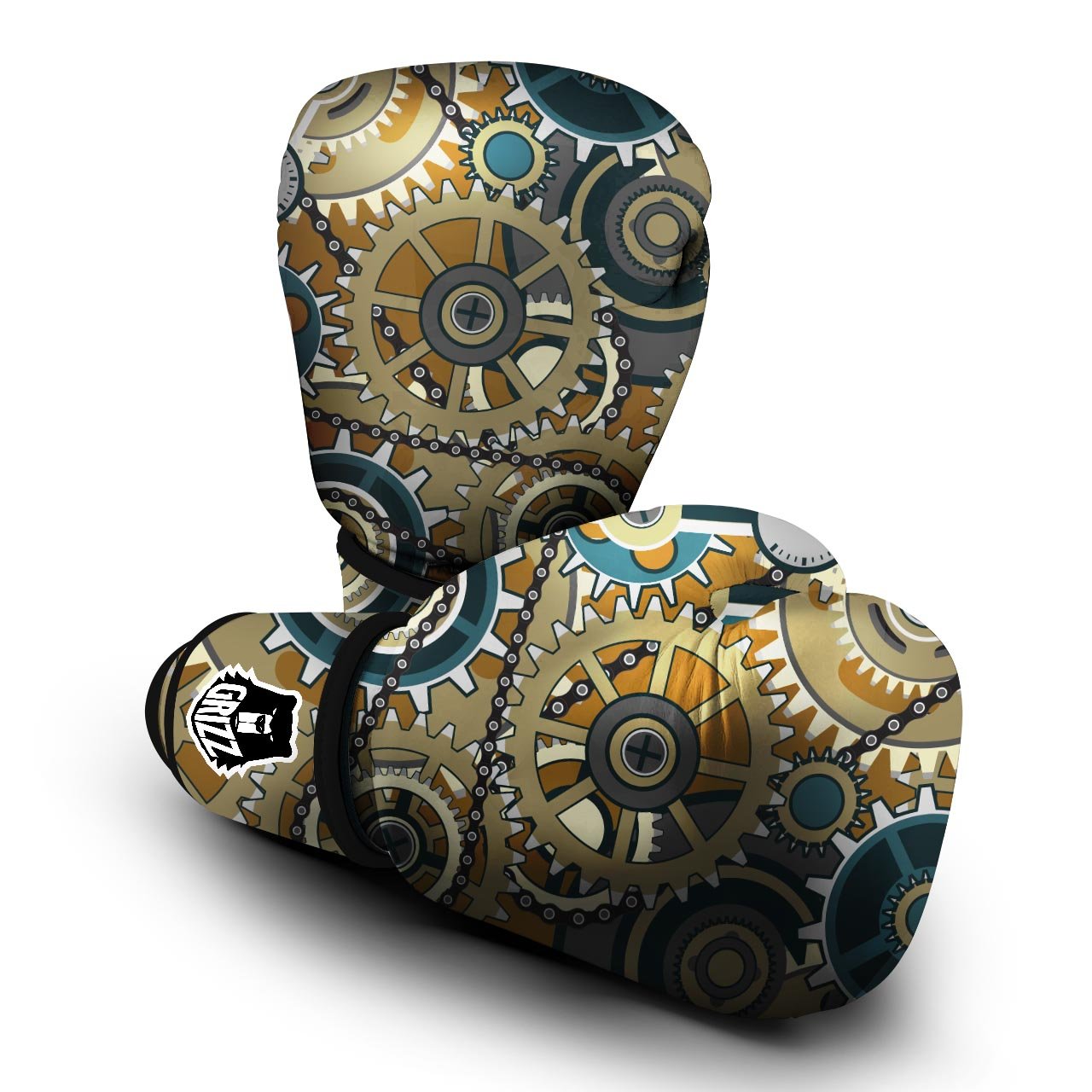 Cogwheels Steampunk Print Boxing Gloves-grizzshop