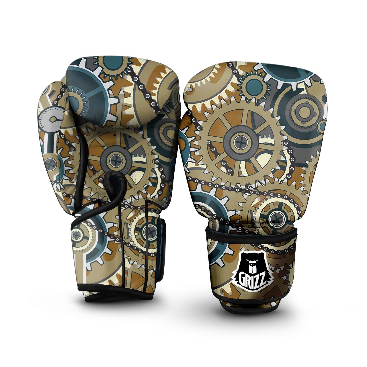 Cogwheels Steampunk Print Boxing Gloves-grizzshop