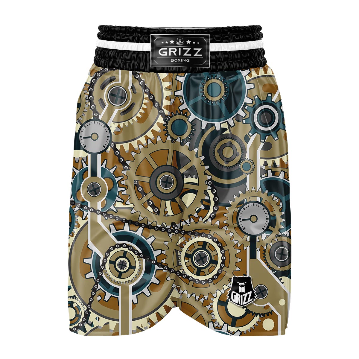 Cogwheels Steampunk Print Boxing Shorts-grizzshop