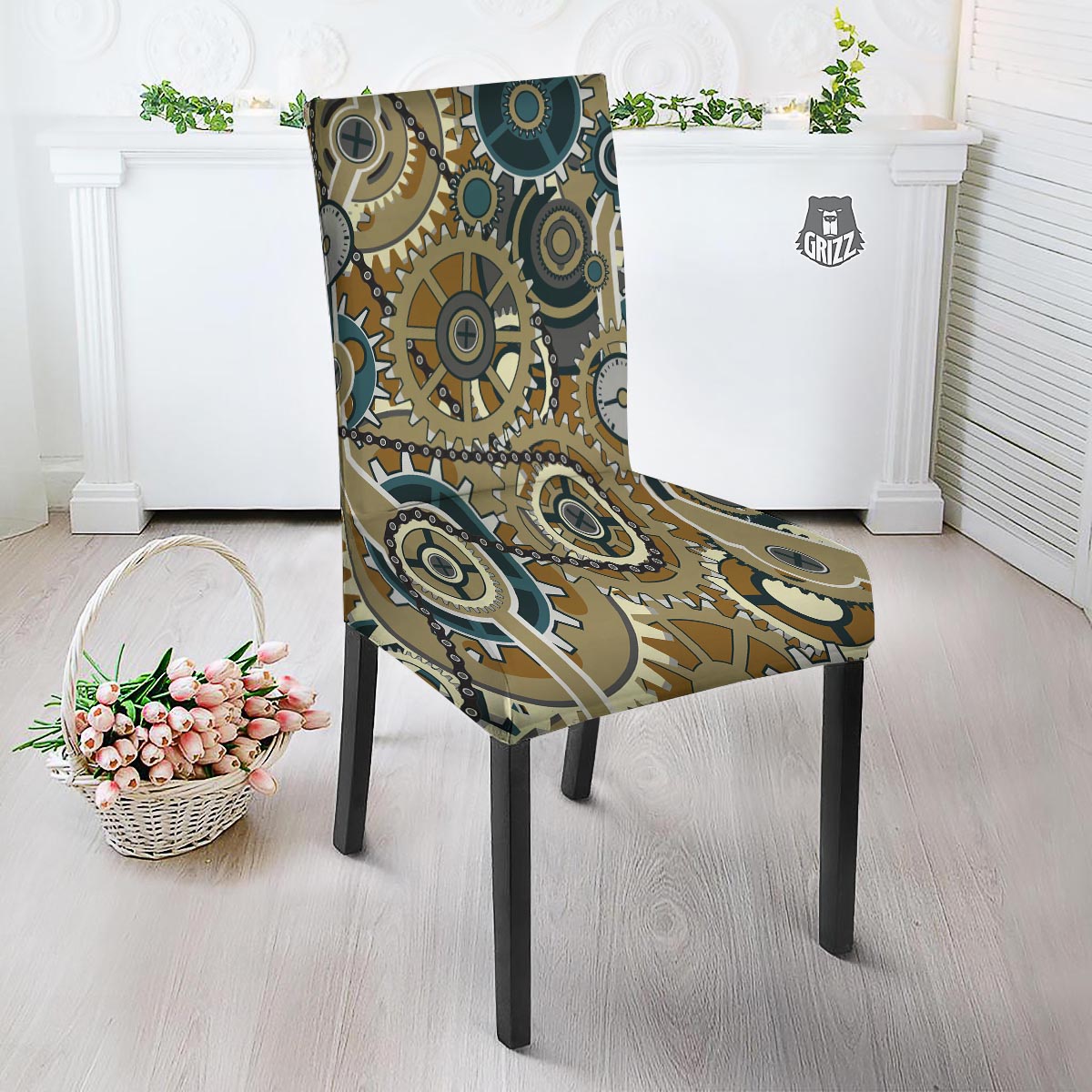 Cogwheels Steampunk Print Dining Chair Slipcover-grizzshop