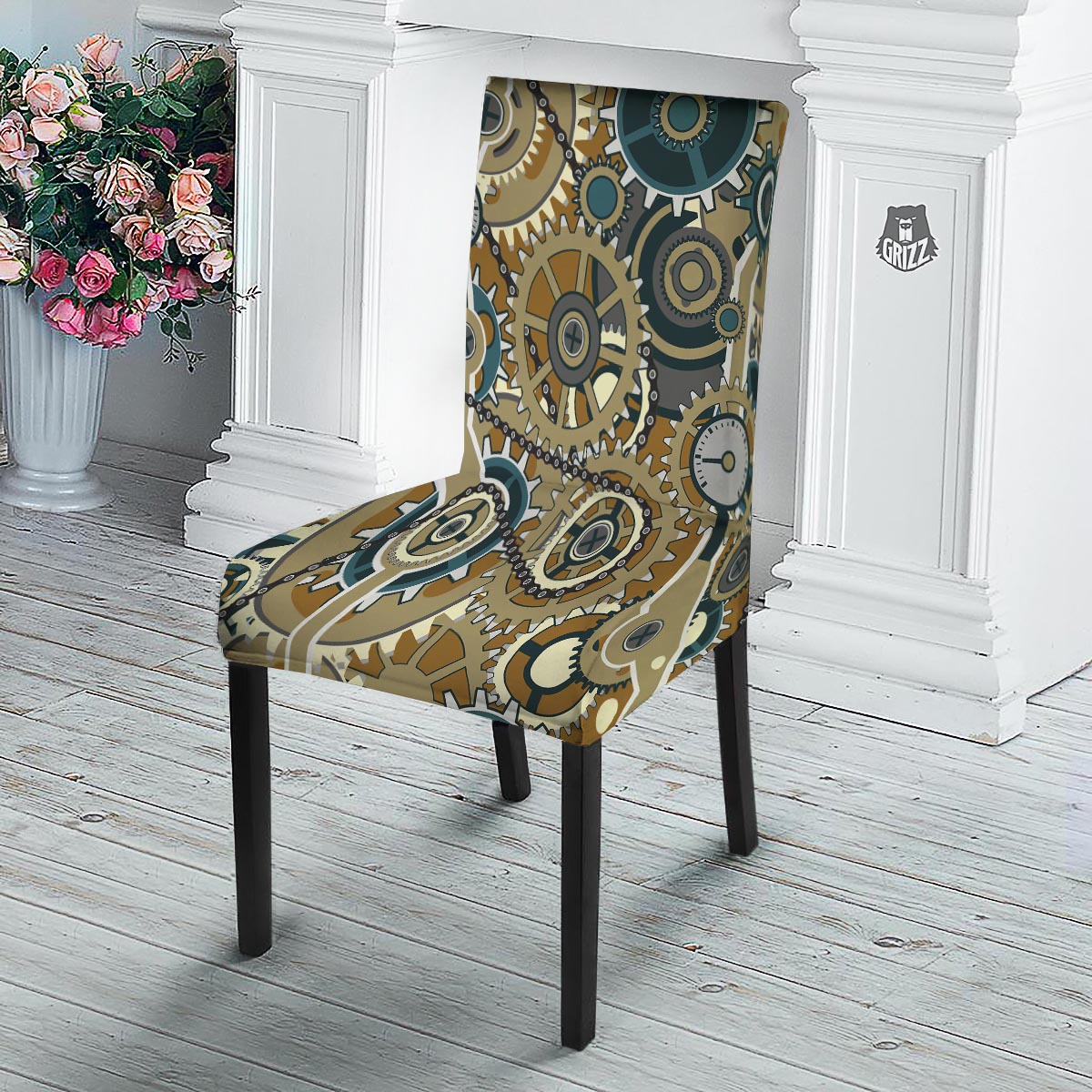 Cogwheels Steampunk Print Dining Chair Slipcover-grizzshop