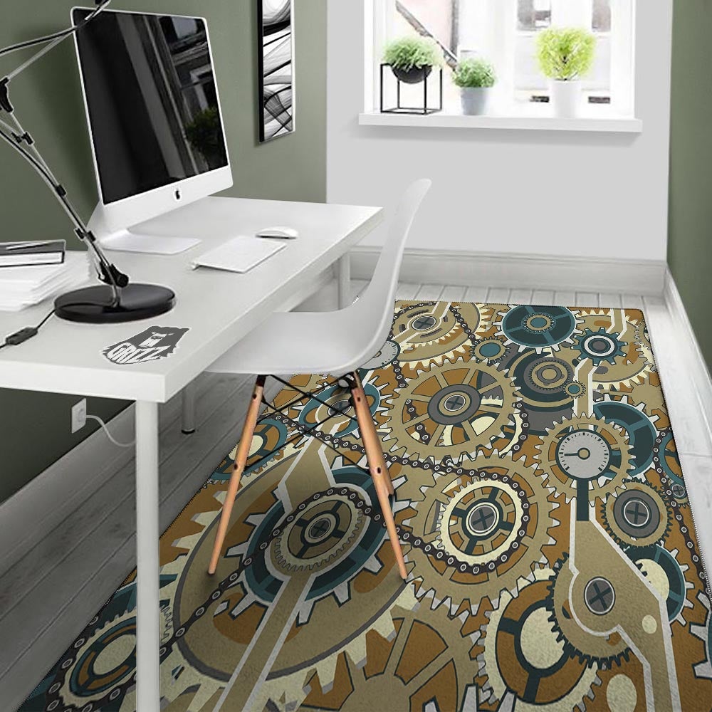Cogwheels Steampunk Print Floor Mat-grizzshop