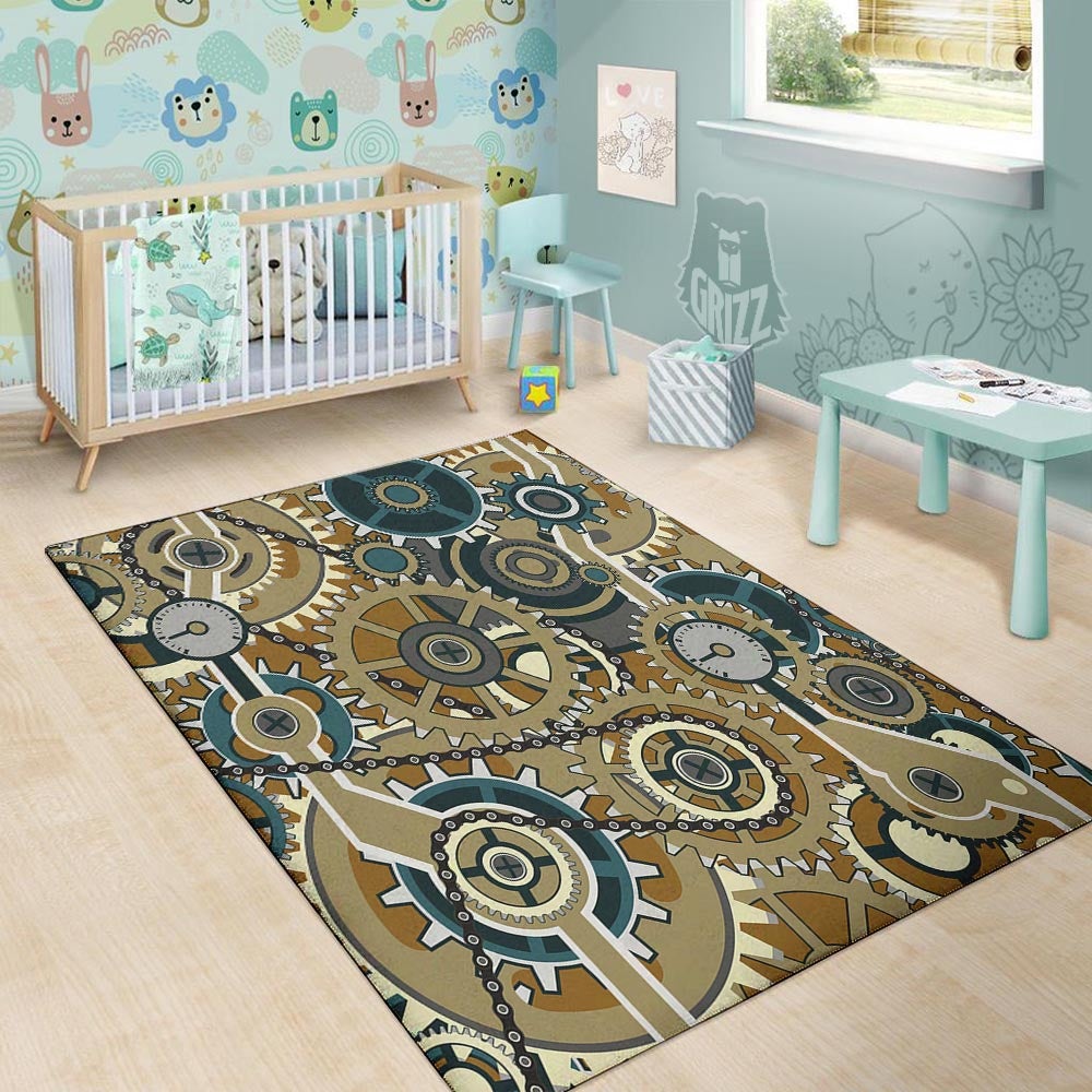 Cogwheels Steampunk Print Floor Mat-grizzshop