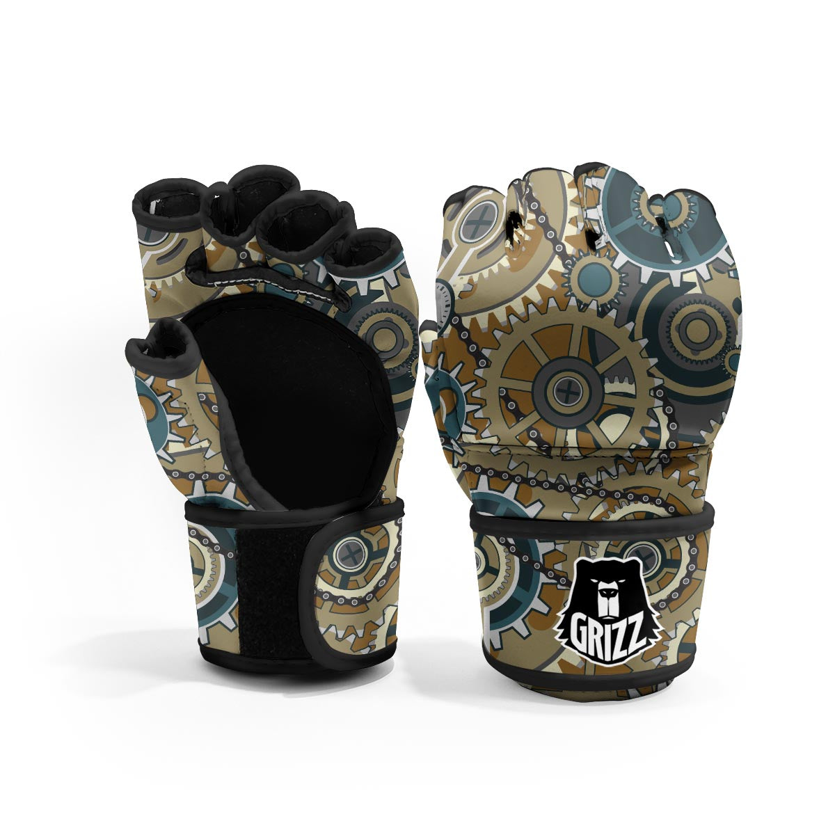 Cogwheels Steampunk Print MMA Gloves-grizzshop
