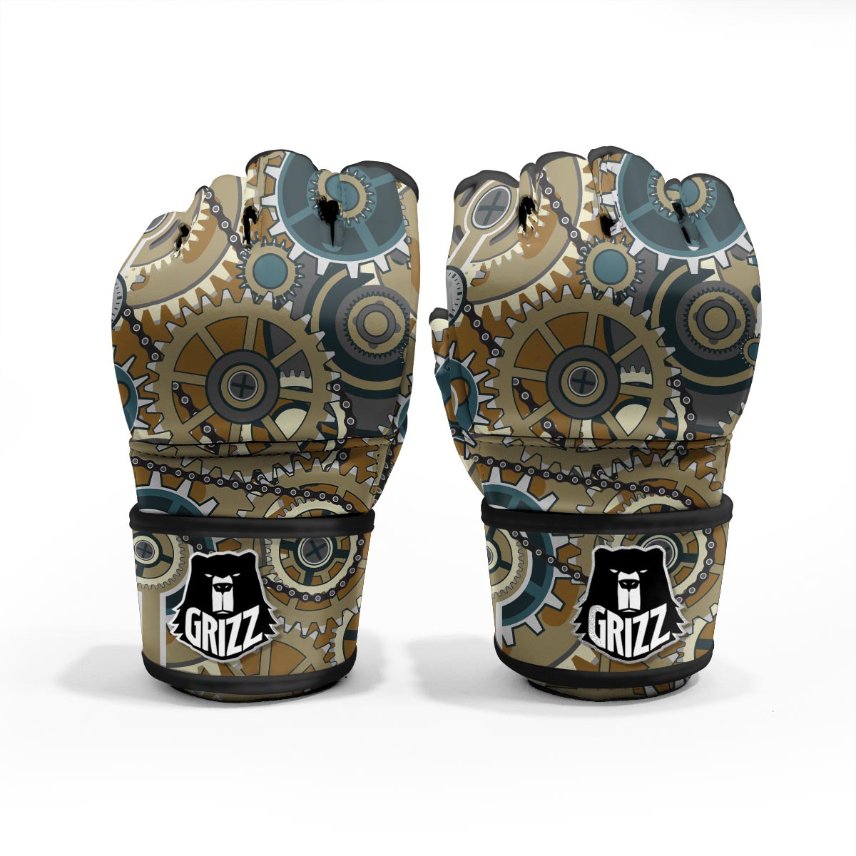 Cogwheels Steampunk Print MMA Gloves-grizzshop