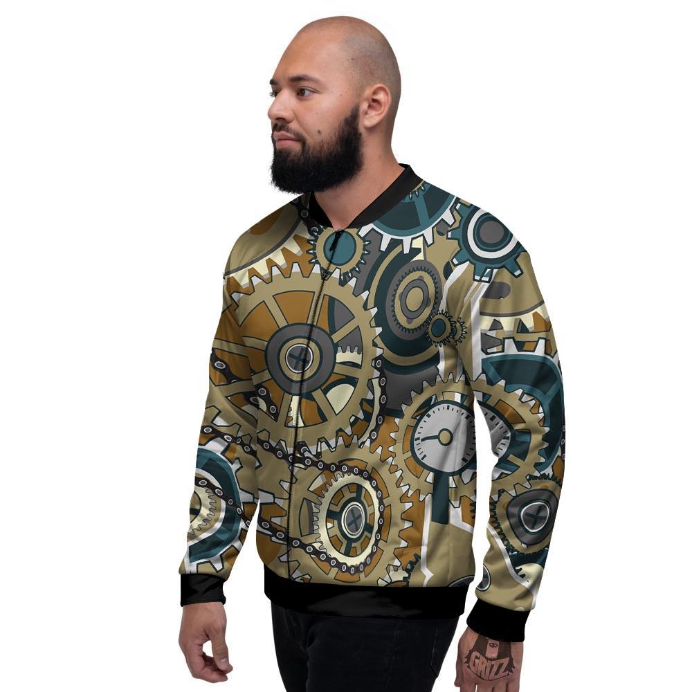 Cogwheels Steampunk Print Men's Bomber Jacket-grizzshop