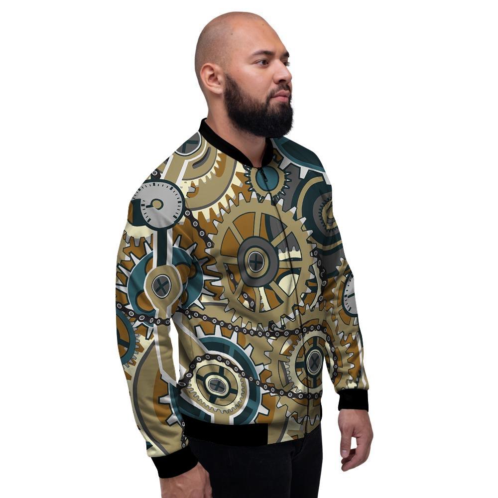 Cogwheels Steampunk Print Men's Bomber Jacket-grizzshop