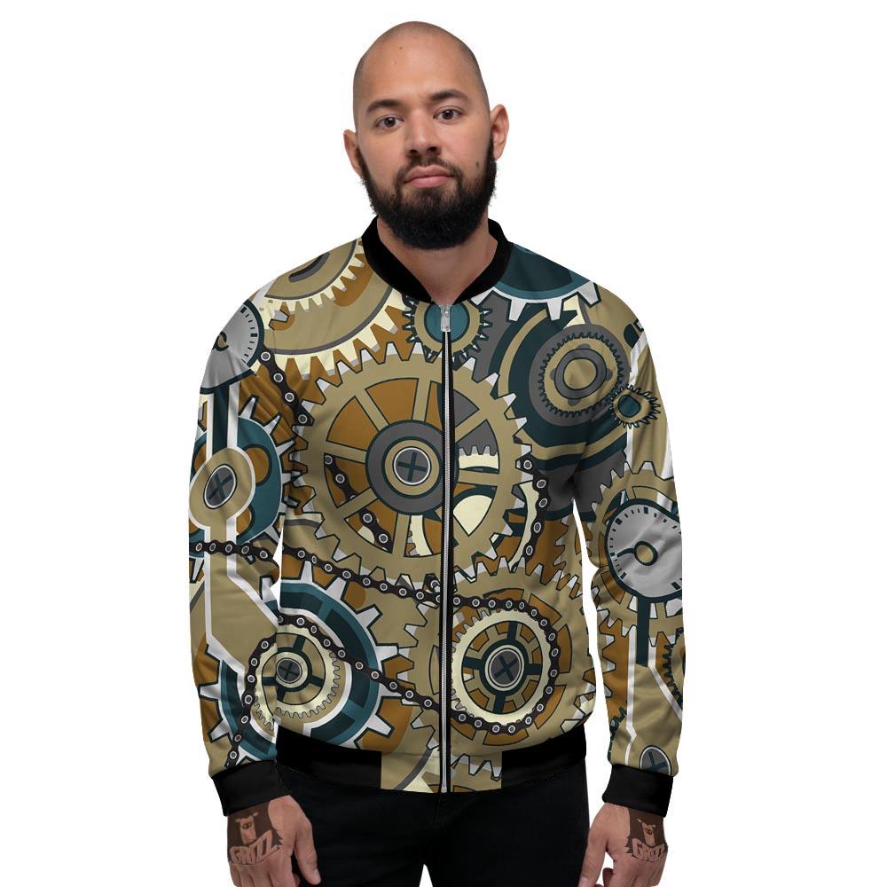 Cogwheels Steampunk Print Men's Bomber Jacket-grizzshop