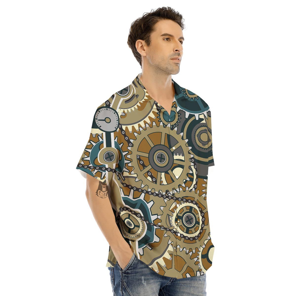 Cogwheels Steampunk Print Men's Hawaiian Shirt-grizzshop