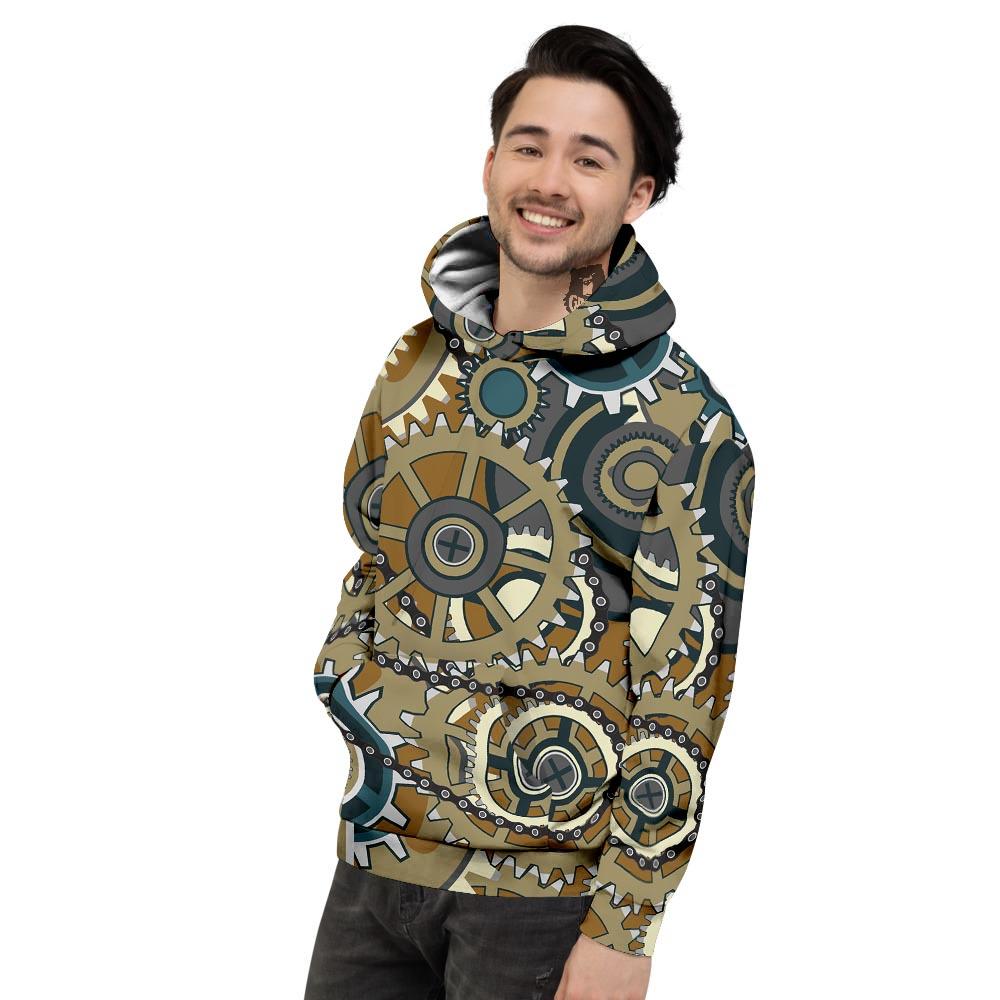 Cogwheels Steampunk Print Men's Hoodie-grizzshop