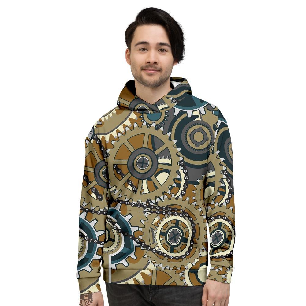 Cogwheels Steampunk Print Men's Hoodie-grizzshop
