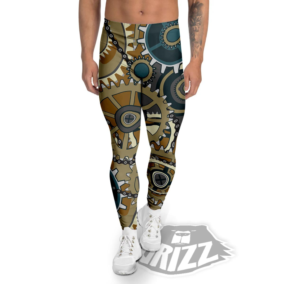 Cogwheels Steampunk Print Men's Leggings-grizzshop