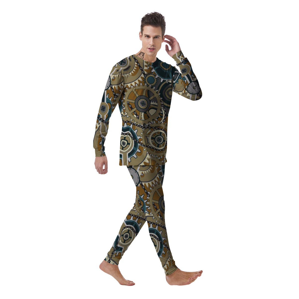 Cogwheels Steampunk Print Men's Pajamas-grizzshop