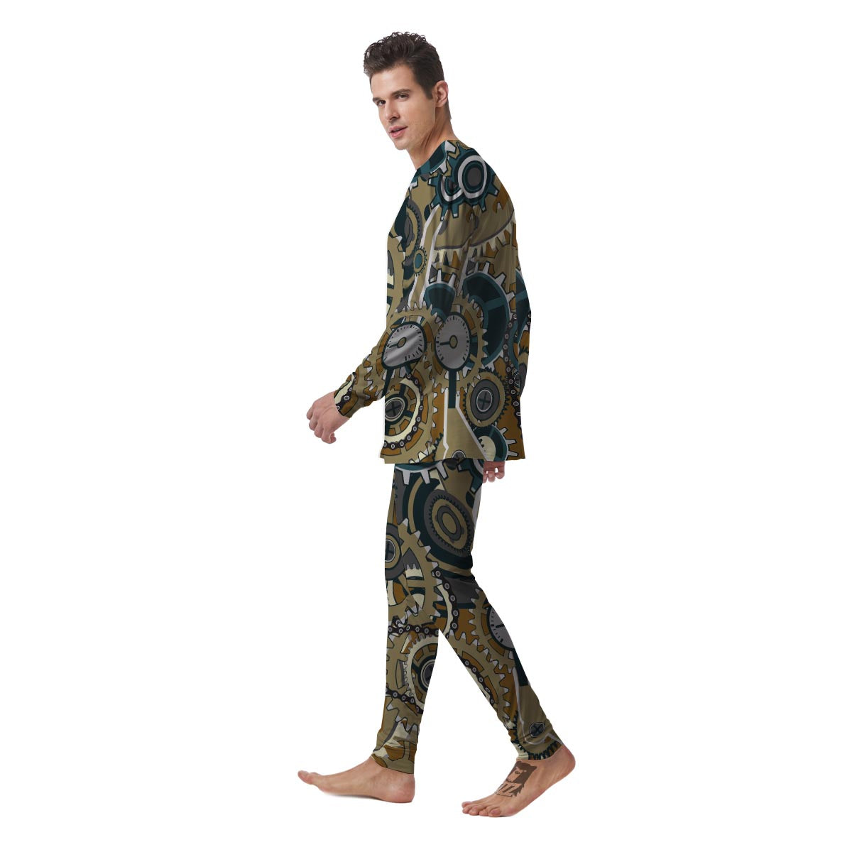 Cogwheels Steampunk Print Men's Pajamas-grizzshop