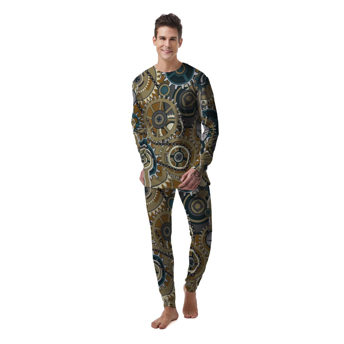 Cogwheels Steampunk Print Men's Pajamas-grizzshop