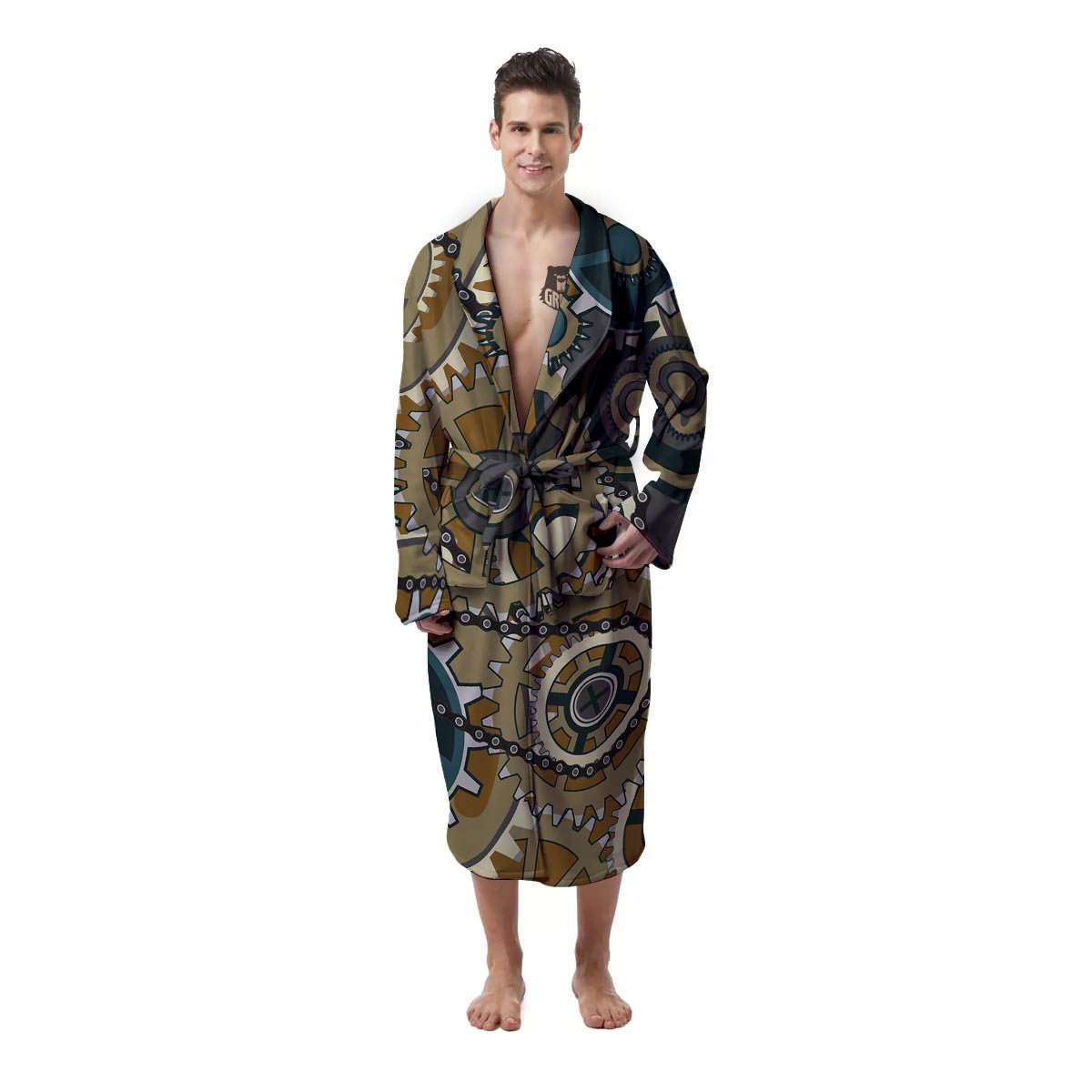 Cogwheels Steampunk Print Men's Robe-grizzshop