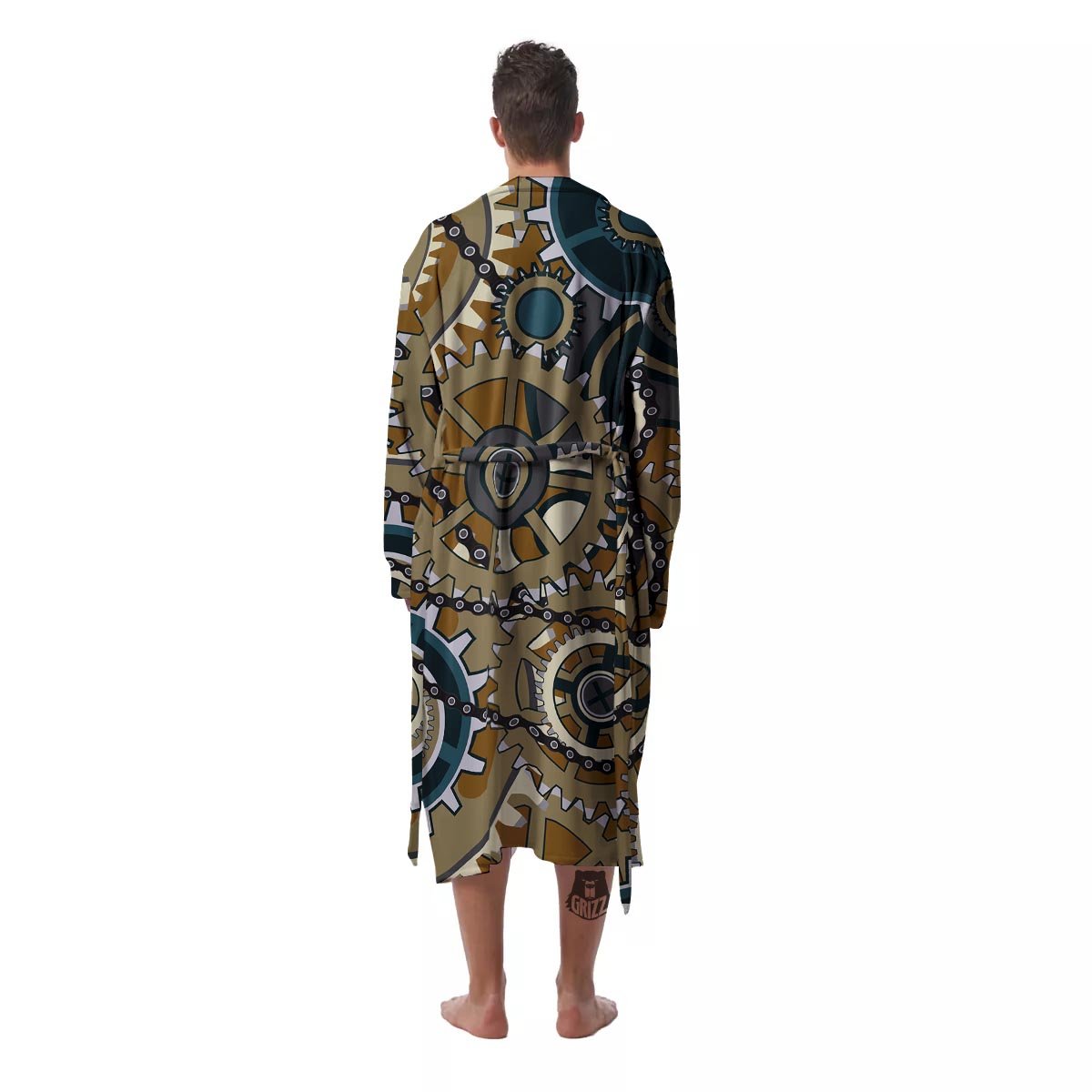 Cogwheels Steampunk Print Men's Robe-grizzshop