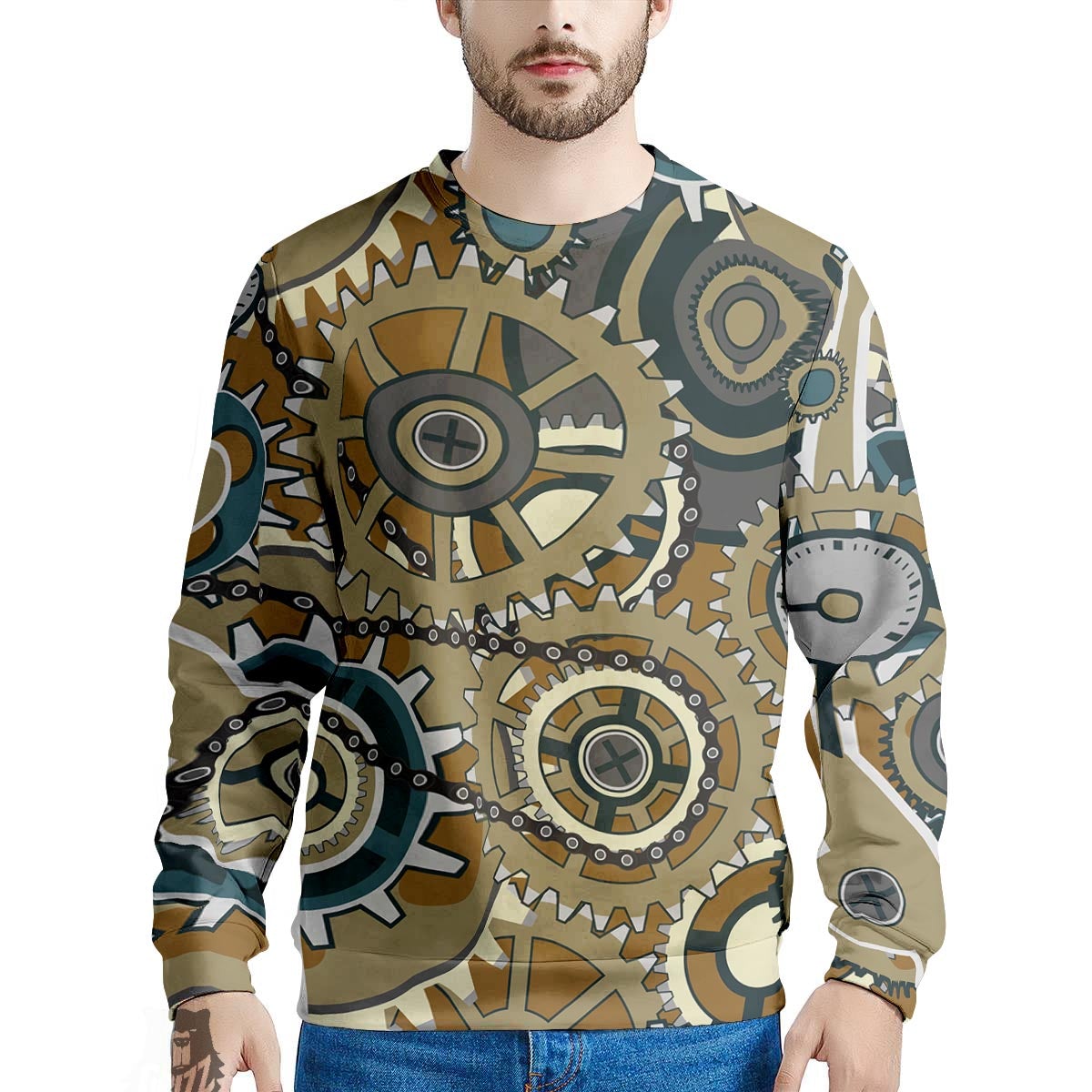 Cogwheels Steampunk Print Men's Sweatshirt-grizzshop