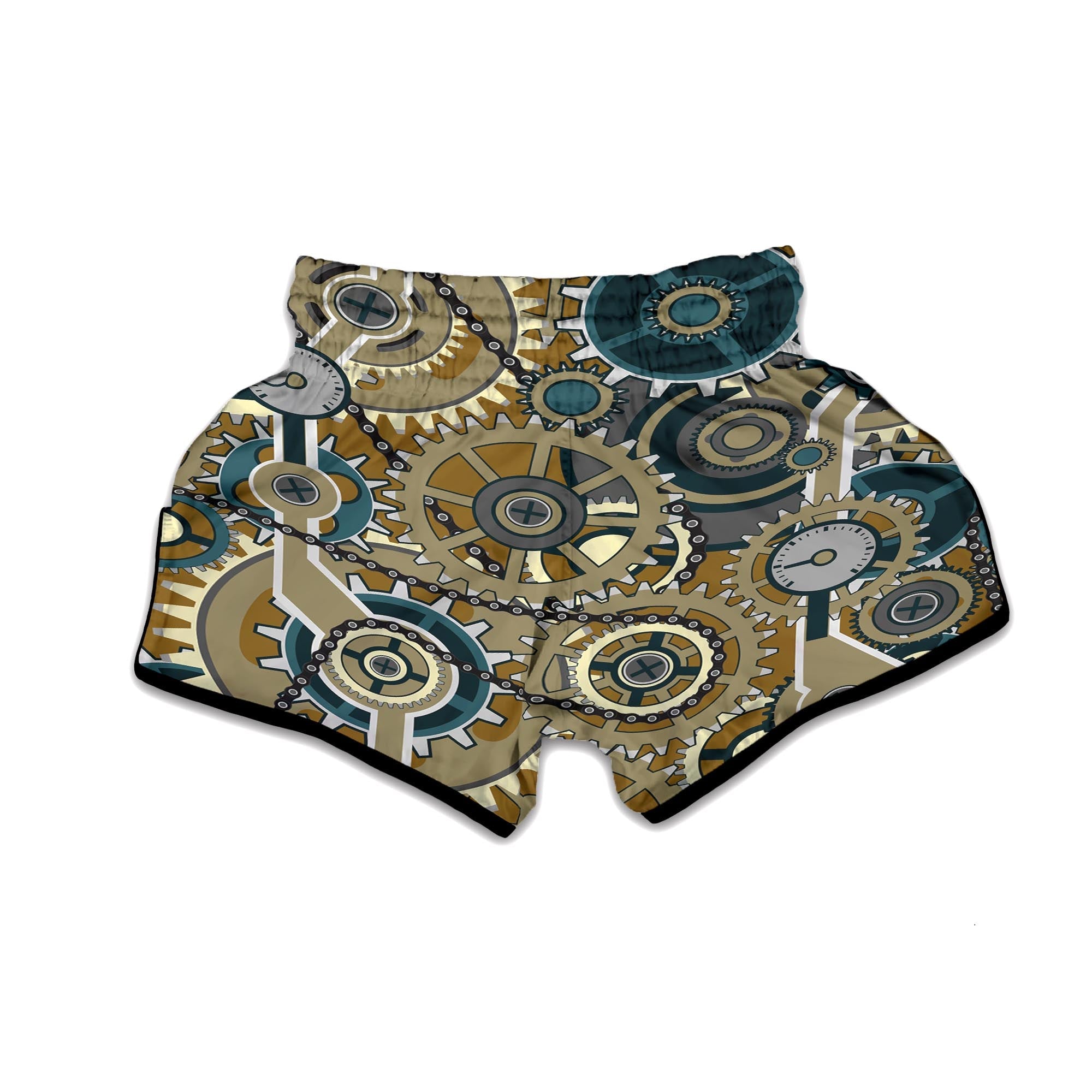 Cogwheels Steampunk Print Muay Thai Boxing Shorts-grizzshop