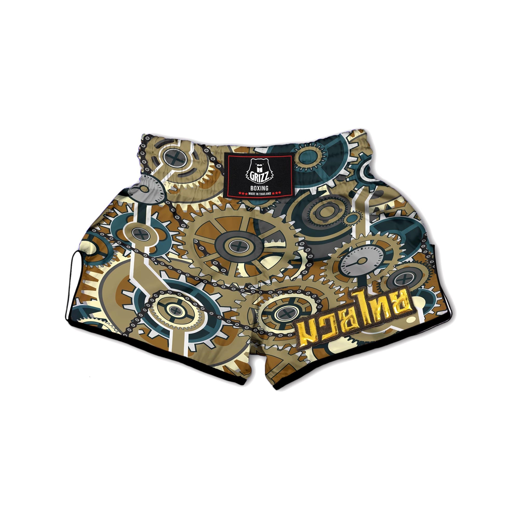Cogwheels Steampunk Print Muay Thai Boxing Shorts-grizzshop