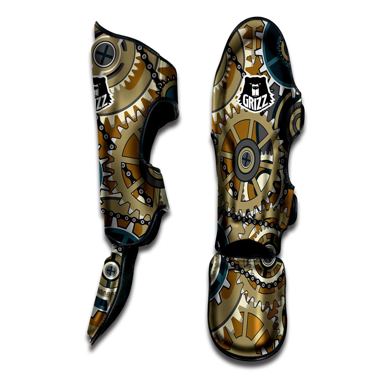 Cogwheels Steampunk Print Muay Thai Shin Guards-grizzshop