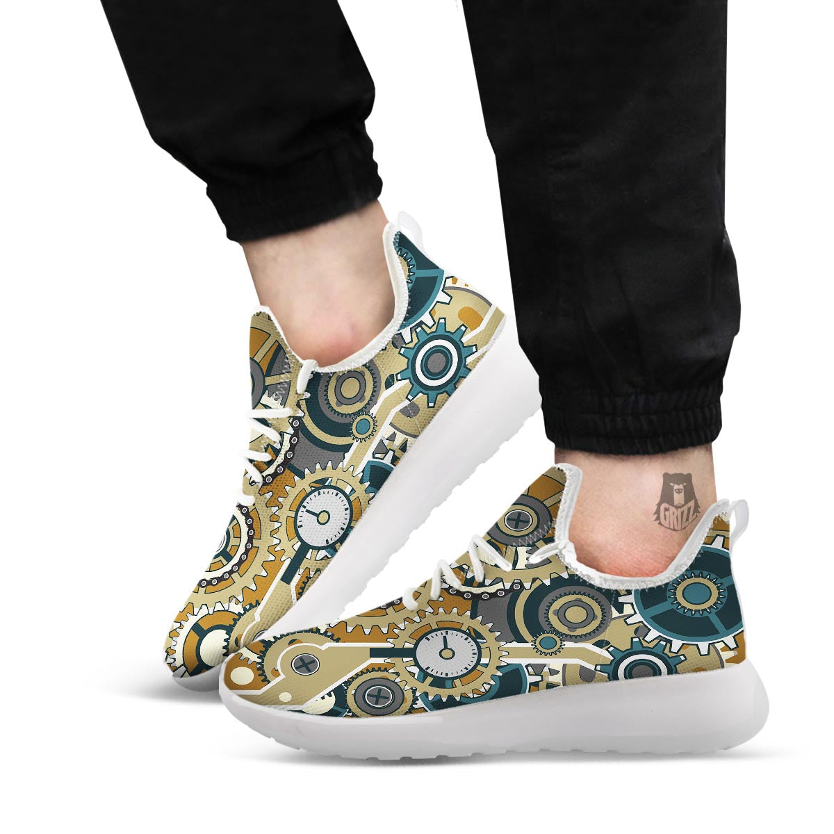 Cogwheels Steampunk Print White Athletic Shoes-grizzshop
